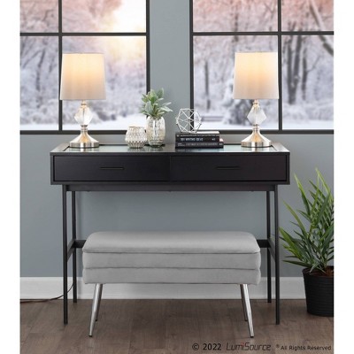 Emery Black Wood Metal Glass Console Table with Storage