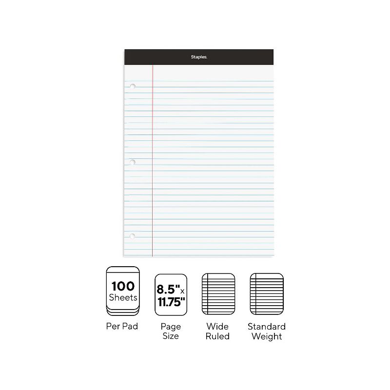 Ampad Double Sheets Pad Legal/Wide 8 1/2 x 11 3/4 White 100 Sheets 20244, 2 of 8