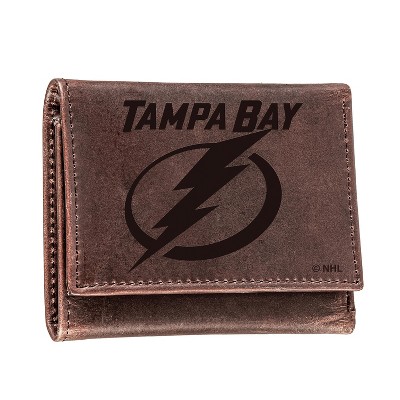 Evergreen NHL Tampa Bay Lightning Brown Leather Trifold Wallet Officially Licensed with Gift Box