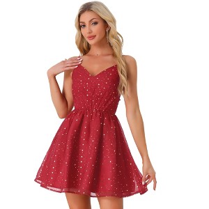 Allegra K Women's Metallic Stars Mini Spaghetti Strap Organza Fit and Flare Party Dress - 1 of 4