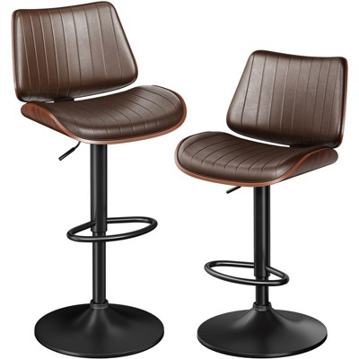 Gikpal Swivel Barstools for Kitchen Island with Bentwood Back & Leather Seat, Counter Height Bar Chair with Back & Footrest, for Kitchen, Dining Room