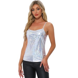 INSPIRE CHIC Women's Metallic Sleeveless Regular Fit Party Holographic Camisoles - 1 of 4