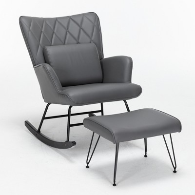 Nursery Rocking Chair, Glider Chair,Rocking Accent Chair with Lumbar Pillow and Ottoman for Nursery/Living Room/Bedroom