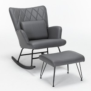 Nursery Rocking Chair, Glider Chair,Rocking Accent Chair with Lumbar Pillow and Ottoman for Nursery/Living Room/Bedroom - 1 of 4