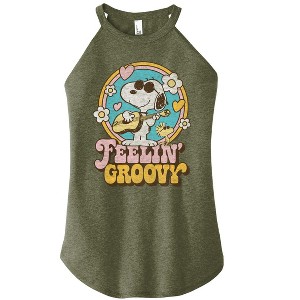 Women's - Peanuts - Feelin Groovy Snoopy And Woodstock Graphic High Neck Tank - 1 of 3