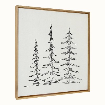 30" x 30" Gold Framed Minimalist Evergreen Trees Canvas Print