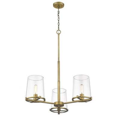 Callista Rubbed Brass 3-Light Chandelier with Clear Glass Shades