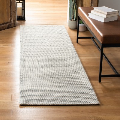 Ivory Handwoven Wool and Synthetic Runner Rug