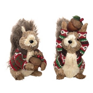 Transpac Small Foam Sisal Festive Squirrel Set of 2 Christmas Home Decorations - 1 of 1