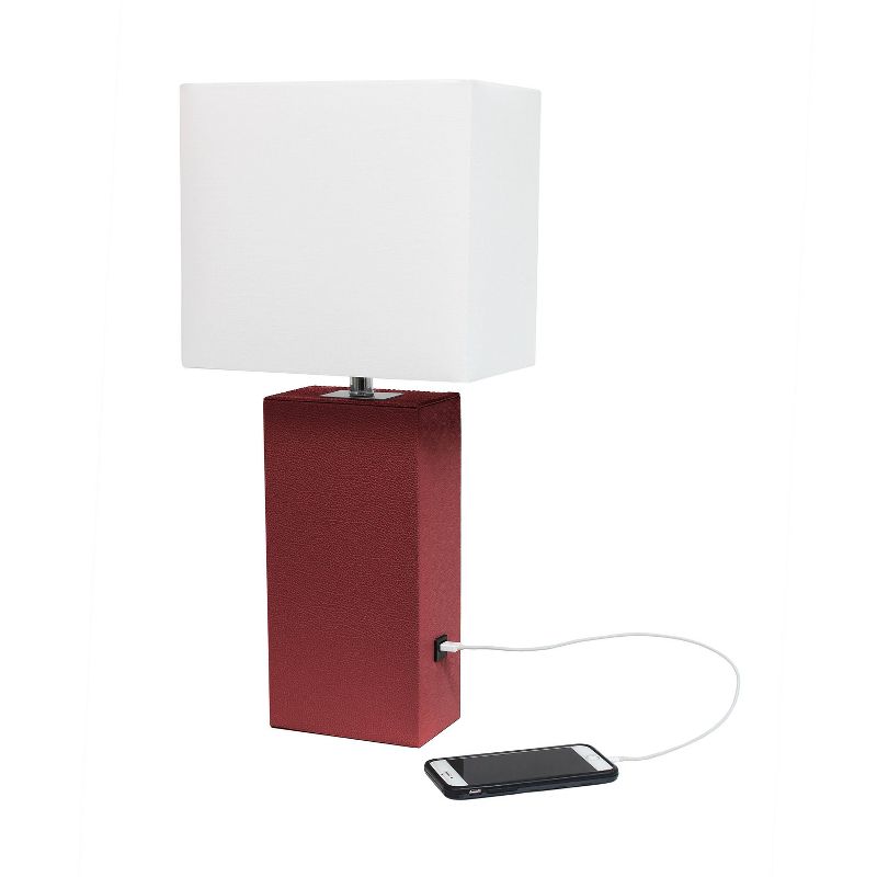 Modern Leather Table Lamp with USB and Fabric Shade - Elegant Designs, 5 of 9