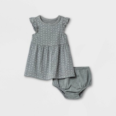 Baby Girls' Dot Ruffle Sleeve Dress with Panty - Cat & Jack™ Gray 0-3M