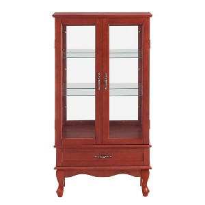 Vynxaria Cherry/Oak Illuminated Decorative Glass Storage Cabinet with Adjustable Shelves and Drawer - 1 of 4