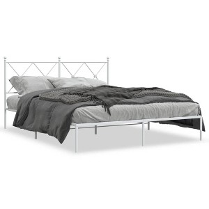 vidaXL Modern White Metal Bed Frame - Double Bed with Headboard, Steel Construction, Extra Underbed Storage Space - 59.1"x78.7" - 1 of 4