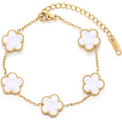 Four Leaf Clover Bracelet for Women 18K Gold Plated Stainless Steel Lucky 4 Leaf Gold Link Bracelet Jewelry Gift for Women