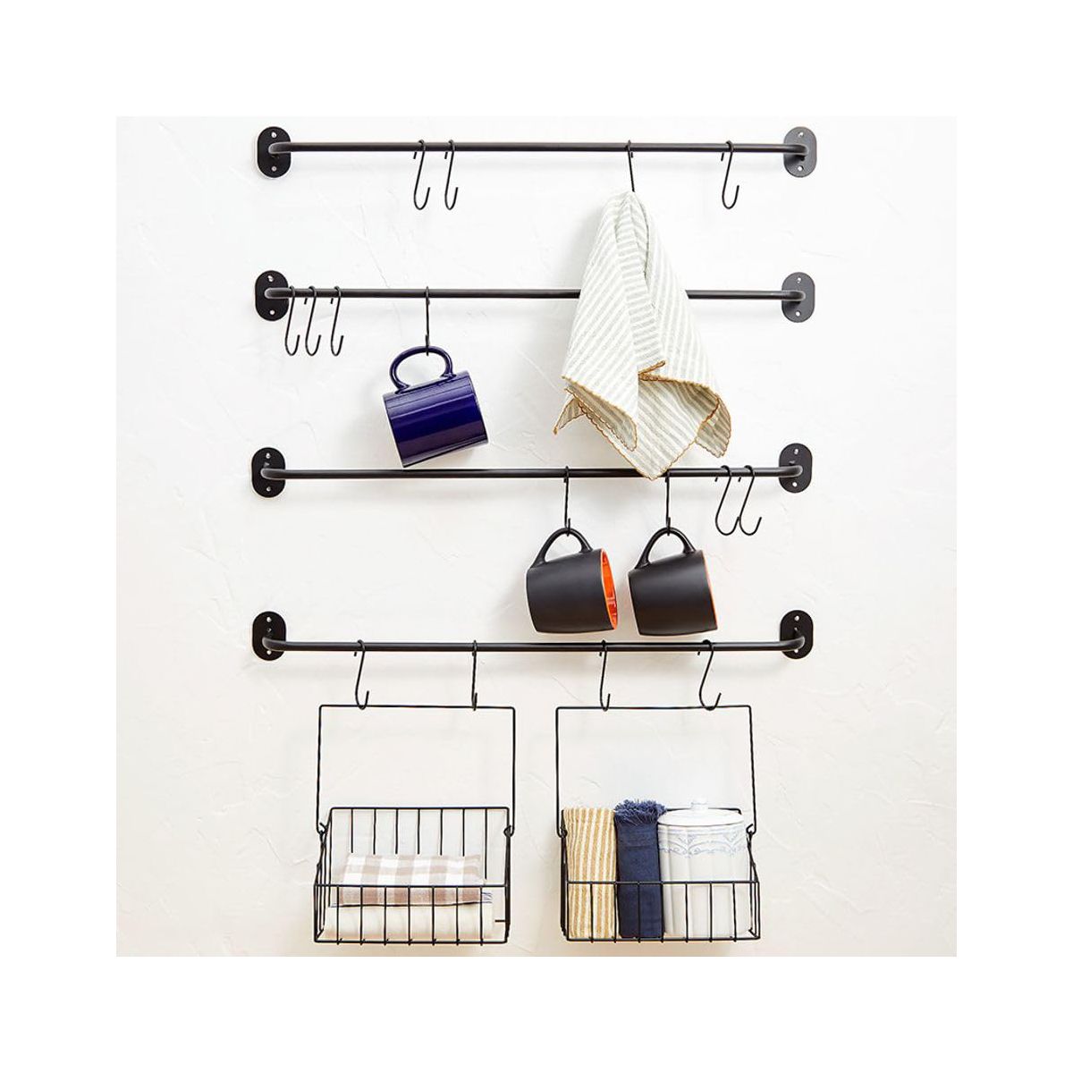 The Lakeside Collection Wall-Mounted 4-Tier Coffee Mug Rack with Baskets - - thumbnail 3