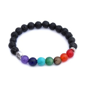 Plantlife Aromatherapy Bracelet - Tree of Life 7 Chakras Stretch, Lava Rock & Natural Stone Jewelry for Essential Oil Diffusion - 1 of 1