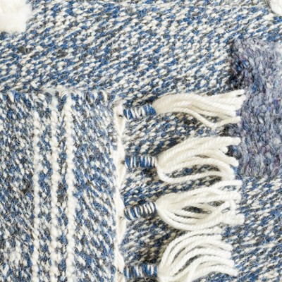 Blue and Ivory Hand-Knotted Wool Shag Runner Rug