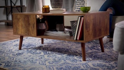 Mid-Century Modern Rectangular Coffee Table with Open Shelf - White/Brown
