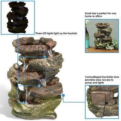 Rustic Dark Brown Polyresin 14" Tabletop Fountain with LED Lights