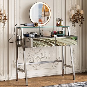NicBex Vanity Desk with Mirror 33.9" Elegant Dressing Table with 2 Big Drawers & Open Shelf, Vanity Set with Charging Station for Bedroom - 1 of 4