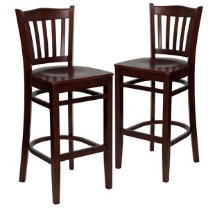 Emma and Oliver 2 Pack Vertical Slat Back Wooden Restaurant Barstool - 1 of 4