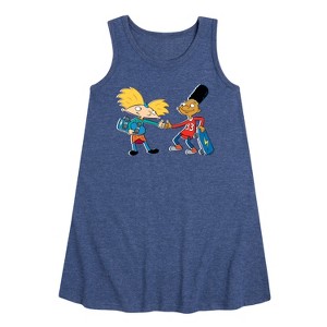 - Hey Arnold! - Arnold and Gerald Skateboard Graphic Sleeveless Aline Dress - 1 of 3