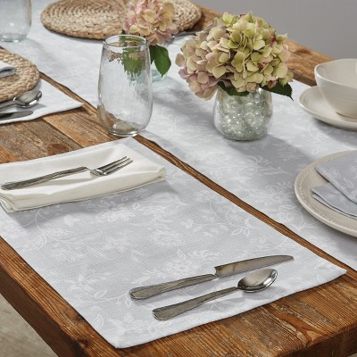 Gray Floral Cotton Table Runner 15" x 72"