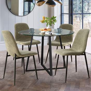 5-Piece Small Round Glass Dining Table Set For 4,Home Kitchen Round Table with Glass Tabletop and 4 Upholstered Armless Chairs-Maison Boucle