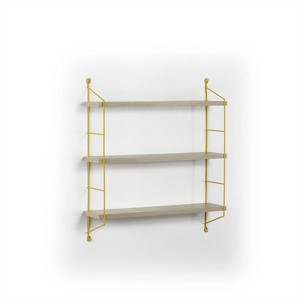 Wall Mounted Rustic Decorative Hanging 3 Tier Metal Bracket Shelf for Books and Collectibles, Oak/Yellow - 1 of 4