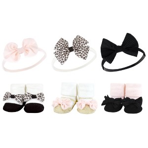 Hudson Baby Infant Girl Headband and Socks Giftset, Light Pink Leopard, One Size - 1 of 4