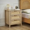 Rattan 3-Drawer Chest of Drawers | 25" Modern Wooden Nightstand/End Table with Metal Handles & Solid Wood Legs – Bedroom/Living Room/Entryway - 2 of 4