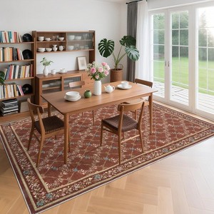 GustoWave Various sizes Floral Neutral Washable Hallway Low Pile Area Rug for Bedroom, Living Room, Red - 1 of 4