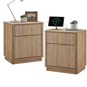 SinCiDo Modern 23" Fluted Nightstands Set of 2 with Charging Station, 2 Storage Drawers Bedside Tables for Bedroom, Living Room - 1 of 4