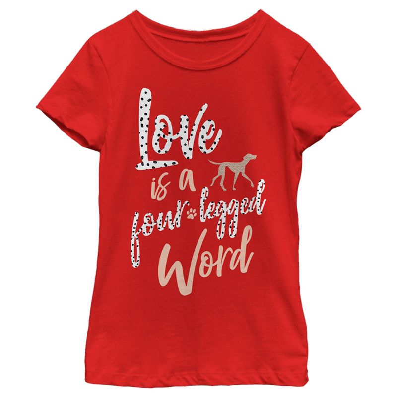 Girl's One Hundred and One Dalmatians Love is a Four-Legged Word T-Shirt, 1 of 6