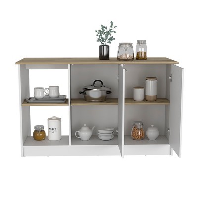 Vynxaria Kitchen Island with Spacious Top, Double Door Cabinet & Open Shelves