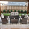 Belord 43" Propane Fire Pit Table Set Patio Furniture Set with Glider Loveseat, Brown Wicker Deep Seating Patio Swivel Rocker Glider Chairs - 3 of 4