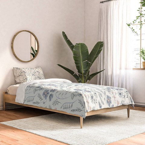 Deny Designs Queen/Full Pimlada Phuapradit Frozen Foliage Comforter Set - Deny Designs: Reversible Lightweight Floral Bedding, 3-Piece Set