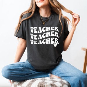 Simply Sage Market Teacher Stacked Wavy Heart Garment Dyed Tee - 1 of 4