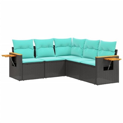 vidaXL 5 Piece Patio Sofa Set with Cushions Black Poly Rattan - Black Without Table