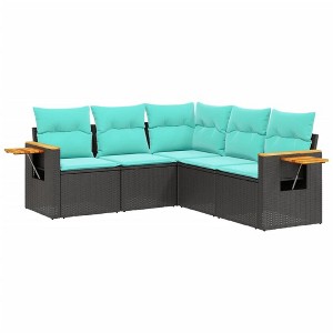 vidaXL 5 Piece Patio Sofa Set with Cushions Black Poly Rattan - Black Without Table - 1 of 4