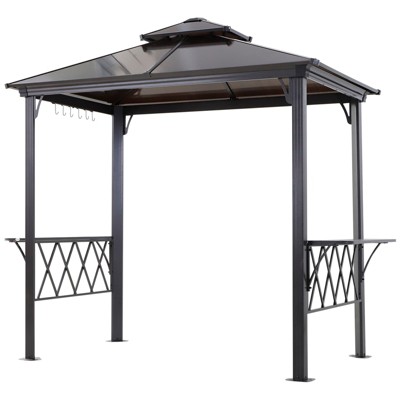 Outsunny 9' x 5' Grill Gazebo Hardtop BBQ Canopy with 2-Tier, Shelves Serving Tables for Backyard Patio Lawn