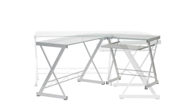 Reno Clear L-Shaped Glass Computer Desk with Keyboard Tray