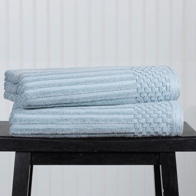 Slate Blue Heavyweight Cotton Ribbed Bath Towel Set, 2 Pieces