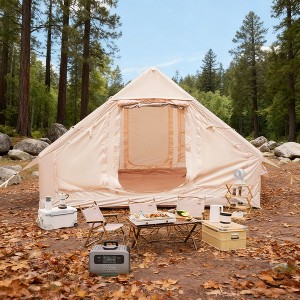 BAOURE 9.8ft x 6.8ft Inflatable Camping Tent with Chimney Window, 2-4 Person Air Glamping Tent, 4-Season Waterproof Windproof Blow Up Cabin Tent - 1 of 4