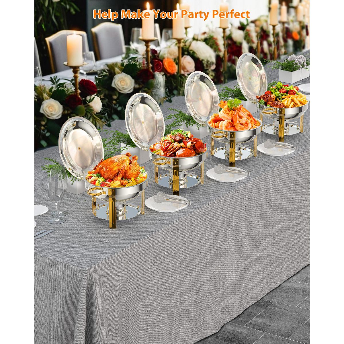 Garvee 5QT Gold Chafing Dish Buffet Set – Stainless Steel Food Warmer with Lid Holder, Spoon & Tweezer – For Catering, Weddings, Parties, Banquets - thumbnail 5