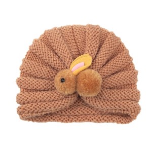 MyKids-USA Newborn Baby Solid Color Rabbit Patched Design Wool Knitting Tire Caps - 1 of 2