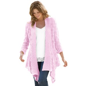 Woman Within Plus Size Open Front Pointelle Cardigan - 1 of 4