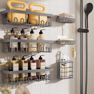 Veken 6-Piece Adhesive Shower Caddy, No-Drill, Rust-Resistant Bathroom ...