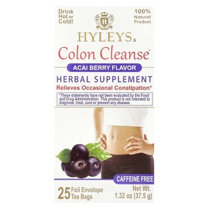 Hyleys Tea Colon Cleanse, Caffeine Free, Acai Berry, 25 Foil Envelop Tea Bags, 0.05 oz (1.5 g) Each - 1 of 3