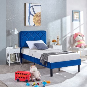 VECELO Bed Frame Premium Upholstered Platform with Height Adjustable Headboard - 1 of 4